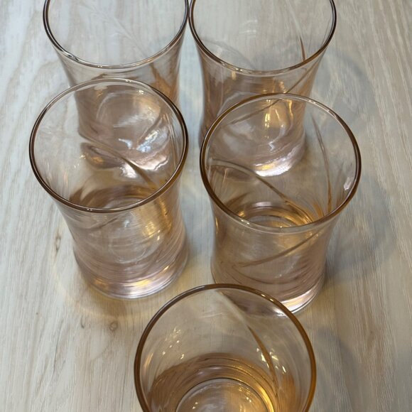 Libbey Concert Pink Misty Rose Tumbler Set Of 5 Vtg Glasses Optic Swirl - Picture 3 of 6